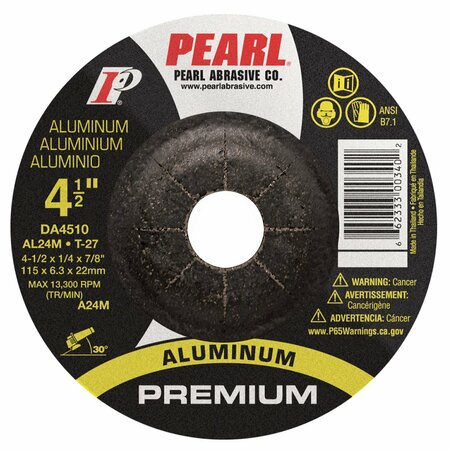 PEARL Premium DC Grinding Wheel For Aluminum 4-1/2 x 1/4 x 7/8 AL24M T-27 DA4510